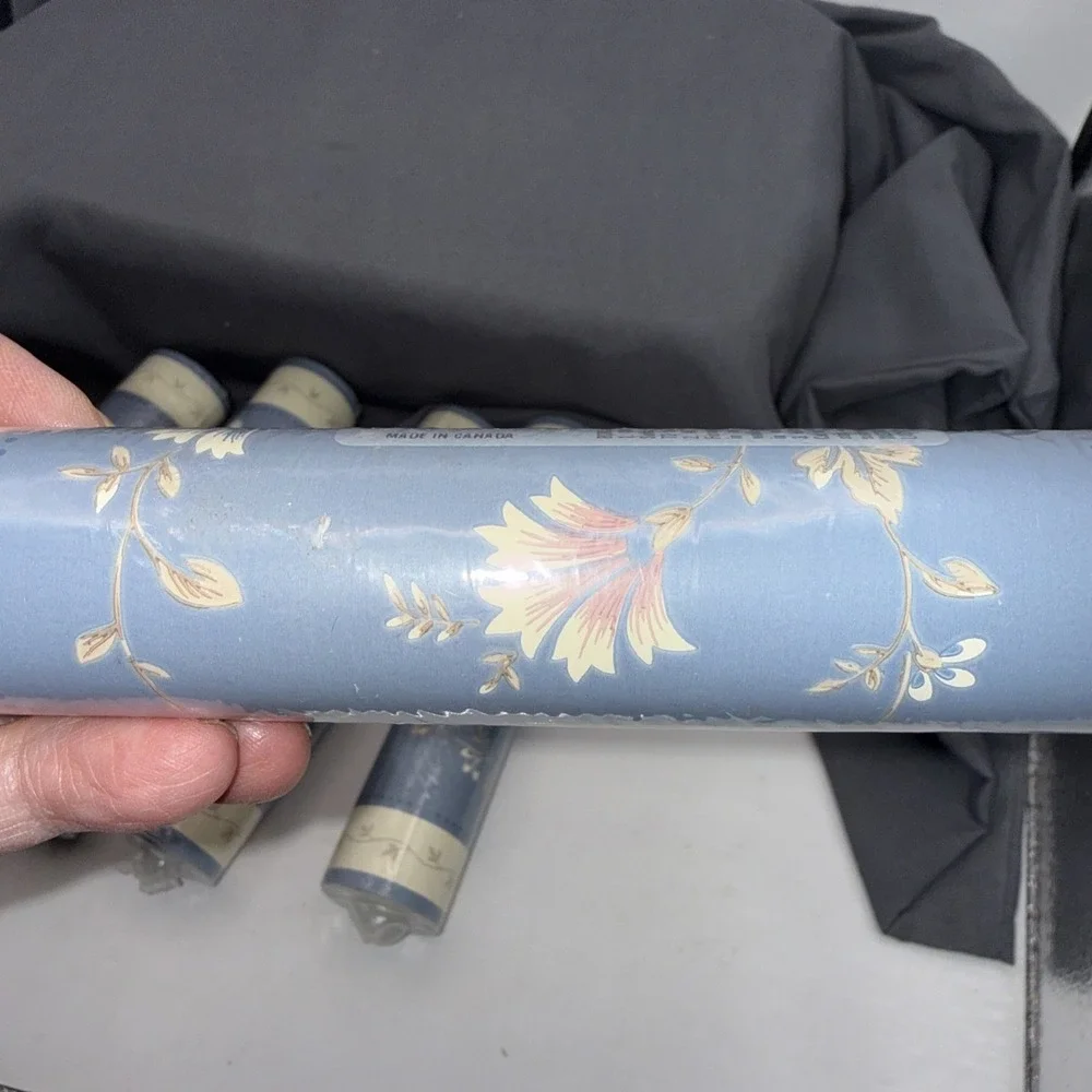 VTG Wallpaper Border Floral Cottage Core Blue White Sunworthy 5 Rolls 75 Feet